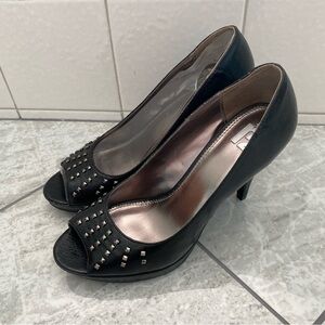 Black Studded Peep-Toe Pumps